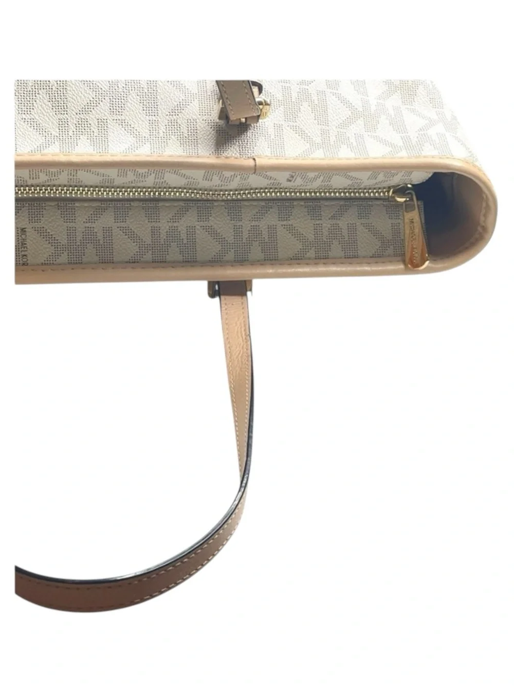 Michael Kors  Jet Set Med Logo Top Zip Tote Handbag  Vanilla Natural Leather 